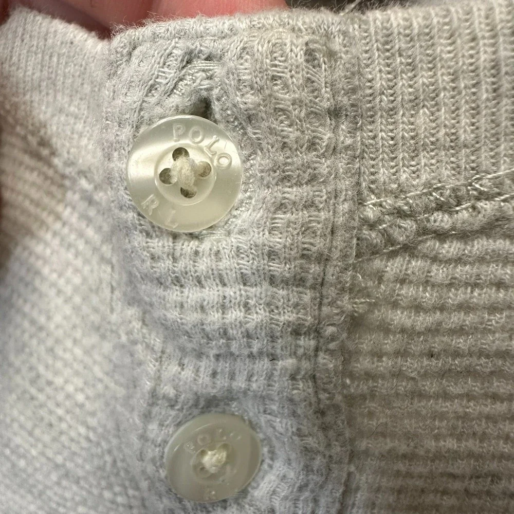 Polo Ralph Lauren Mens XL Grey Waffle Knit Thermal Henley Sleepwear Shirt L/S